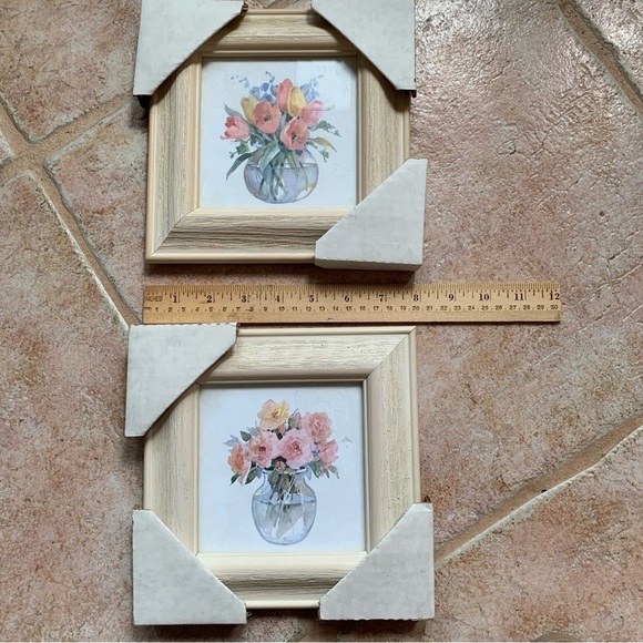 Set/2 Framed floral prints in weathered wood frames farmhouse pastel country - Picture 5 of 7